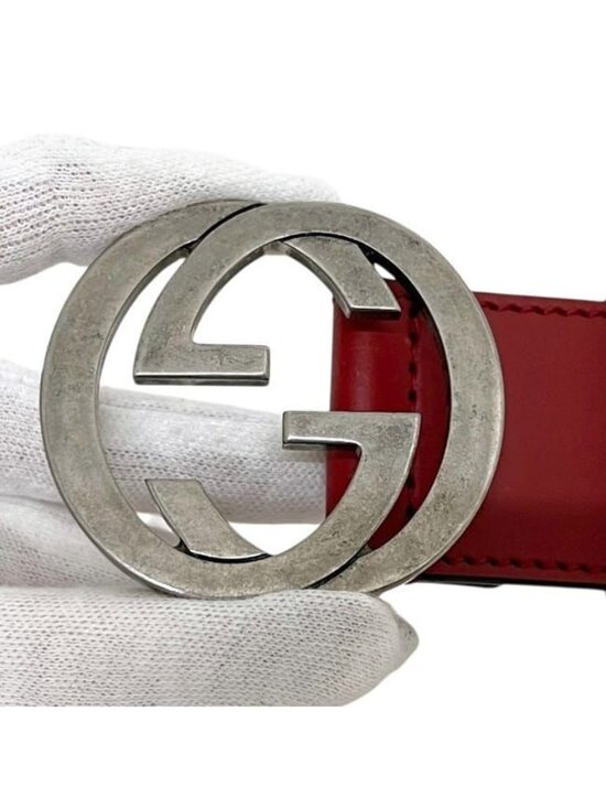 Gucci Belt Red Interlocking Waist 100 35 Leather Metal GG Logo Buckle main image 5